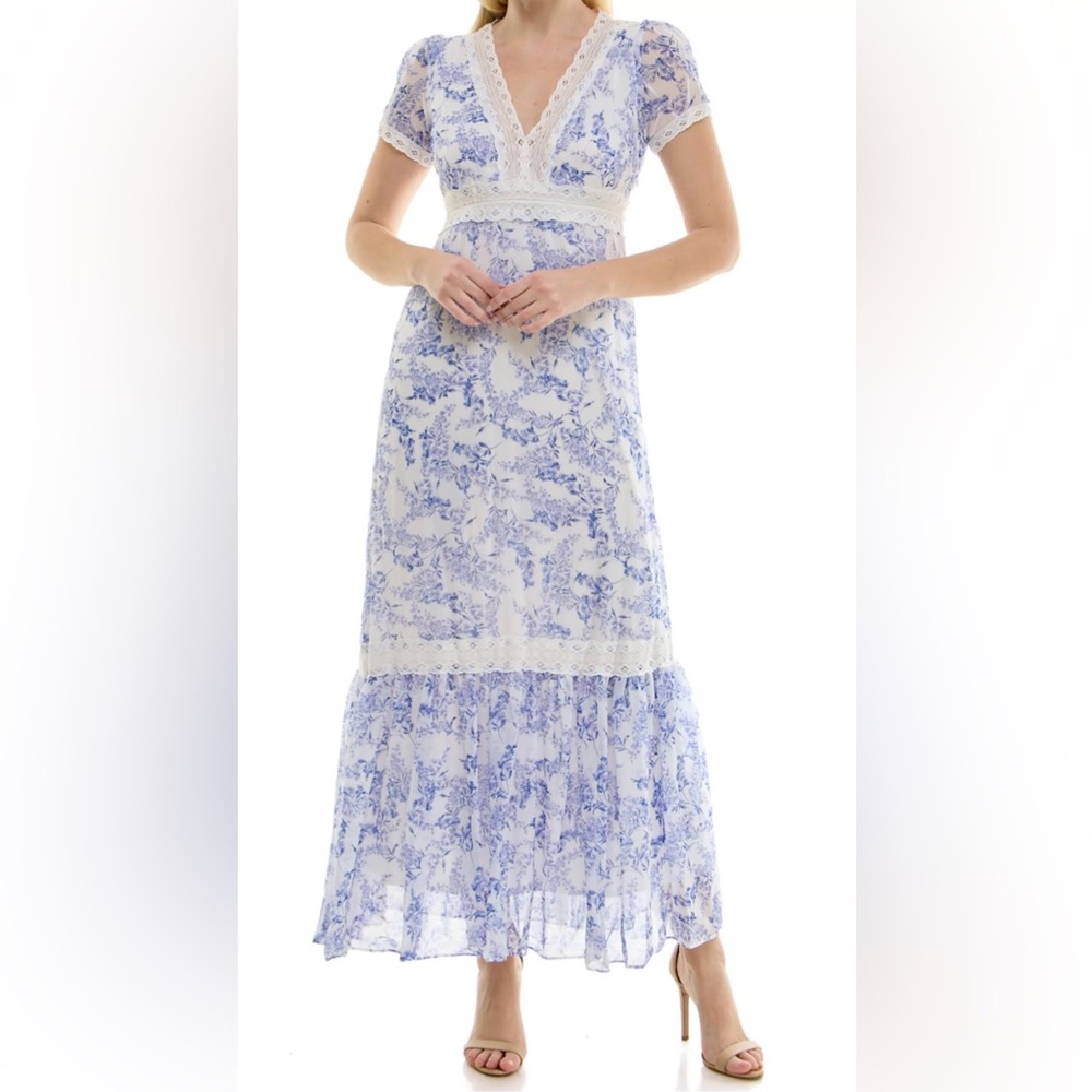Taylor Blue and White Floral Maxi Dress